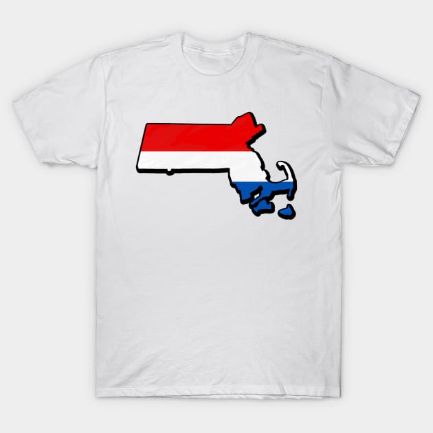 Red, White, and Blue Massachusetts Outline T-Shirt by Mookle